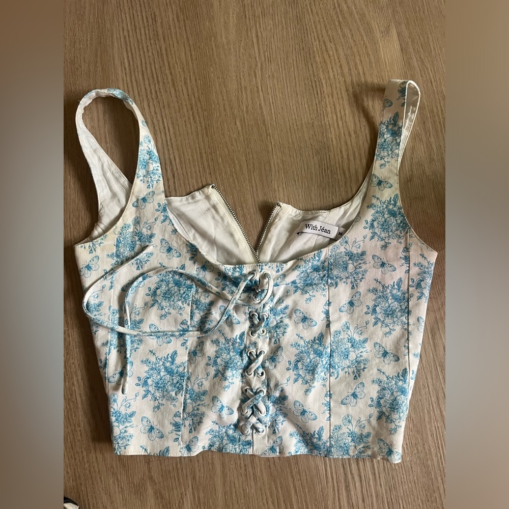 With Jean Blue Floral and Butterfly corset top